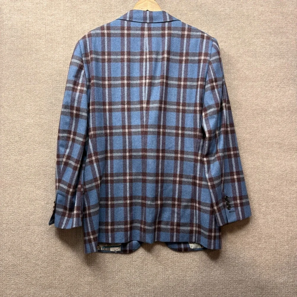 Arnold Schwarzenegger Martin Greenfield Blazer Men 40R Blue Plaid Custom Bespoke